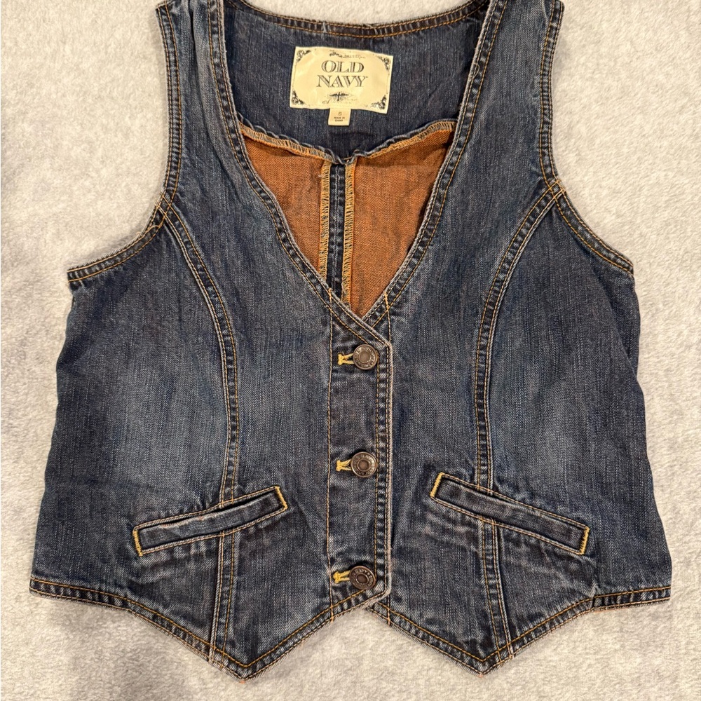 Old Navy Denim Vest with Brown Accents